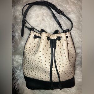 Ostrich black and cream Bucket Bag